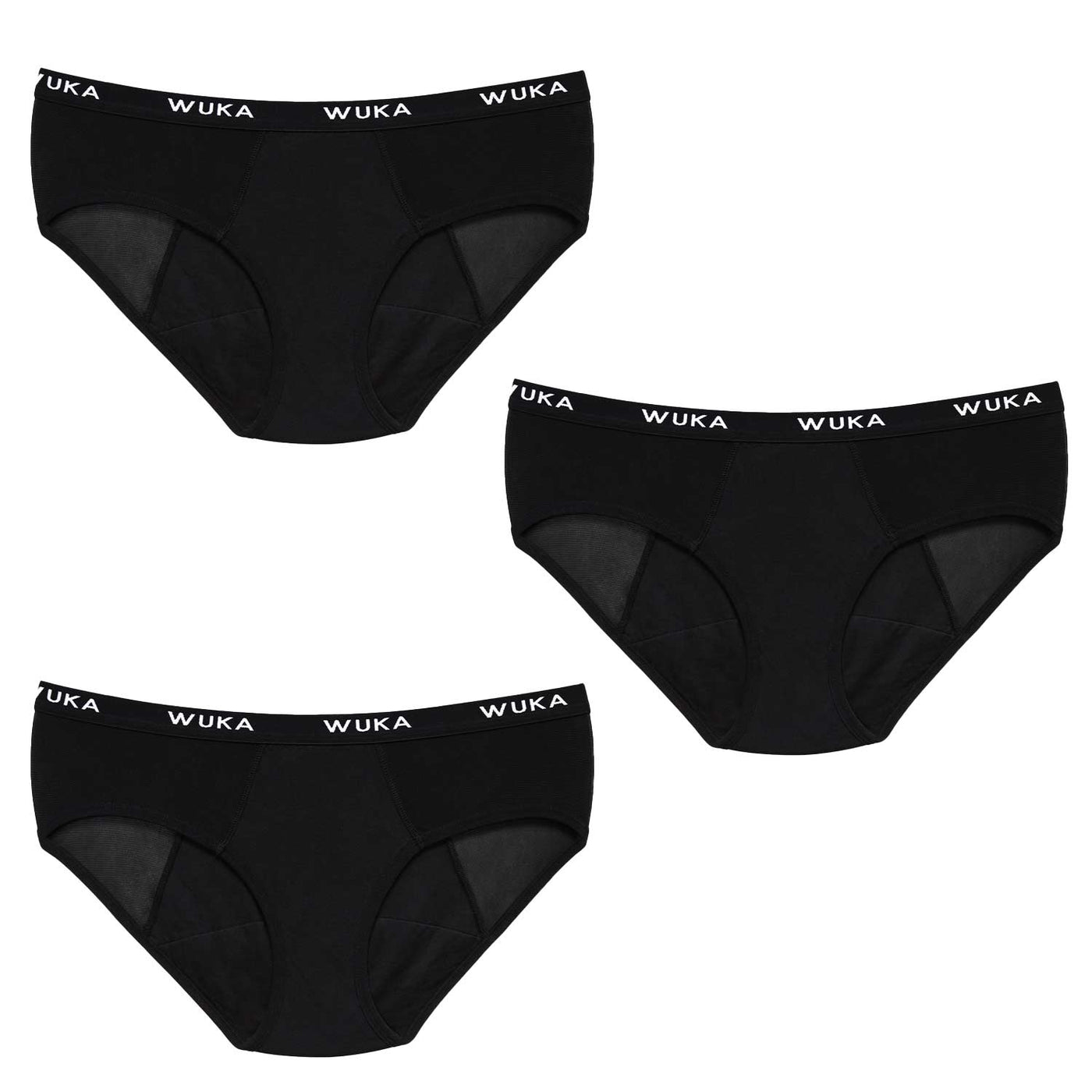WUKA Ultimate Midi brief 3 Pack Cycle Set Style Light Flow Black Colour Set