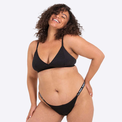 WUKA Flex Logo Bikini Period Pants Style Heavy Flow Black Colour Three Quarter Front Large Model